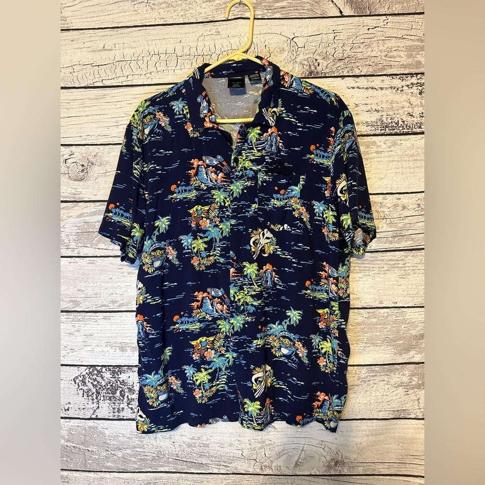 Star Wars Grogu Hawaiian Shirt Large Rayon Tropical Mandalorian Button Up